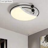 Modern Moon Led Flush Mount Ceiling Light In Minimalist Design - White/Black With Recessed Diffuser