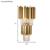 Modern Multi Layer Metal And Crystal Prisms Wall Lamp - 2/3 Bulbs Brass Finish