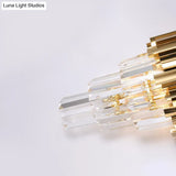 Modern Multi Layer Metal And Crystal Prisms Wall Lamp - 2/3 Bulbs Brass Finish