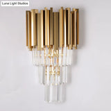 Modern Multi Layer Metal And Crystal Prisms Wall Lamp - 2/3 Bulbs Brass Finish