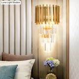Modern Multi Tier Wall Lamp With Crystal Prism Metal 4-Head Light Fixture For Dining Room