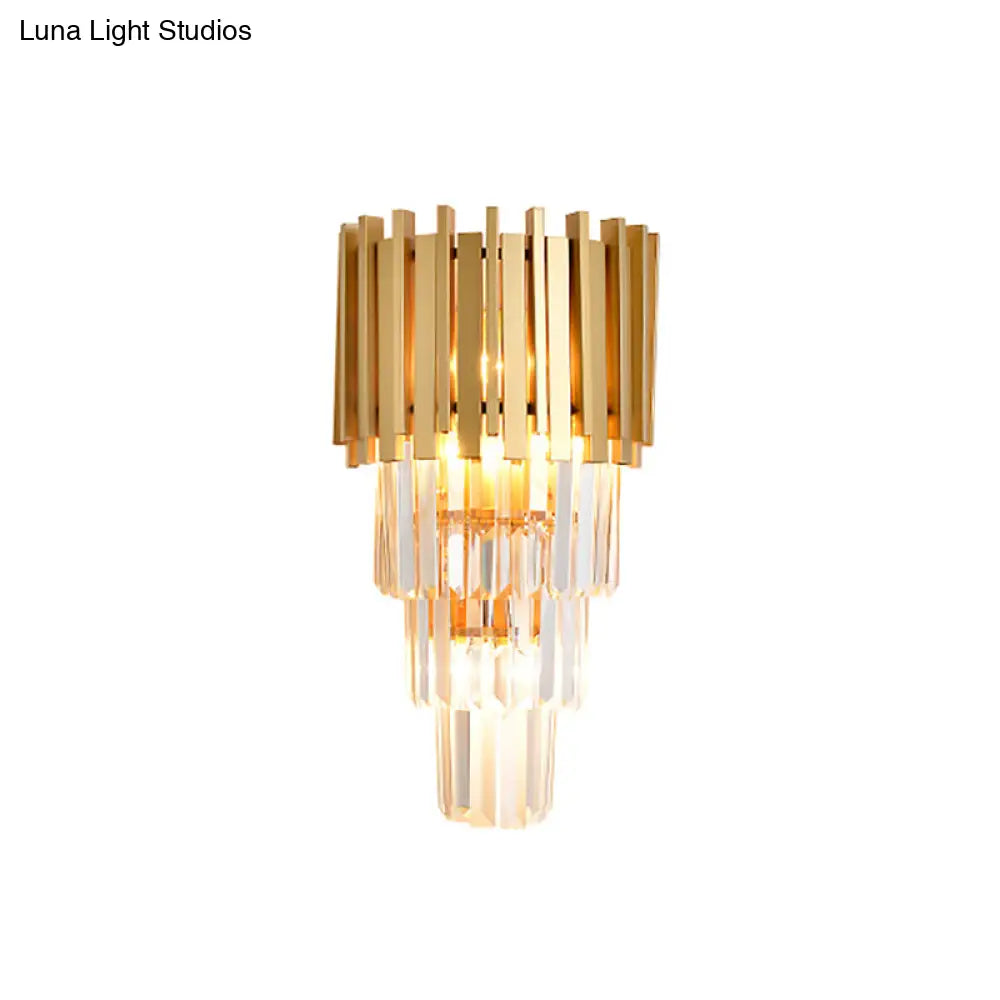 Modern Multi Tier Wall Lamp With Crystal Prism Metal 4-Head Light Fixture For Dining Room