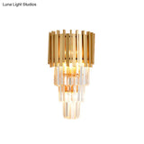 Modern Multi Tier Wall Lamp With Crystal Prism Metal 4-Head Light Fixture For Dining Room