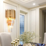Modern Multi Tier Wall Lamp With Crystal Prism Metal 4-Head Light Fixture For Dining Room Clear