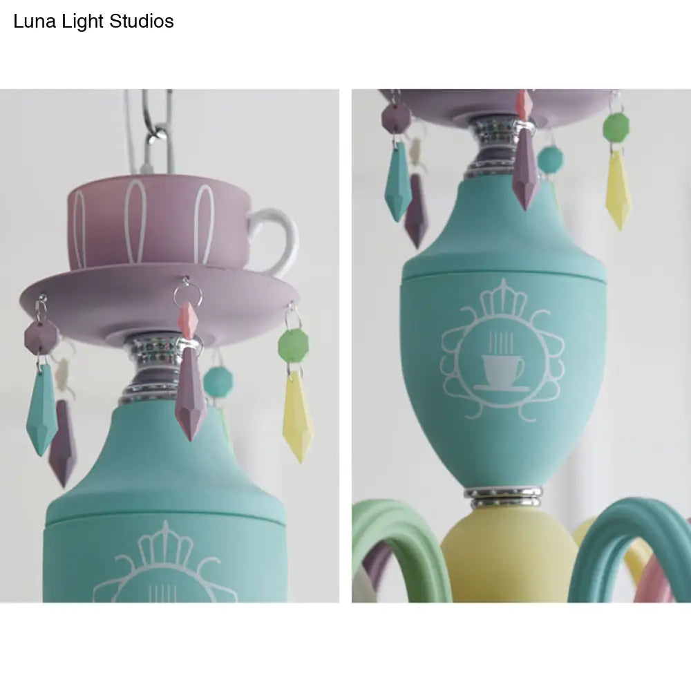 Modern Multicolor Glass Candle Hanging Light Chandelier With Cup Decoration For Kindergarten