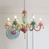 Modern Multicolor Glass Candle Hanging Light Chandelier With Cup Decoration For Kindergarten 6 /
