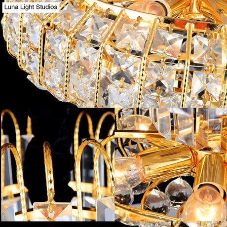 Modern Mushroom Chandelier With Faceted Crystals - 6 Lights Gold Finish Perfect For Lobby Bar
