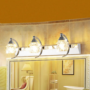 Modern Mushroom Vanity Mirror Light - Clear Crystal 3-Light Bathroom Wall Lamp In Silver With Curved