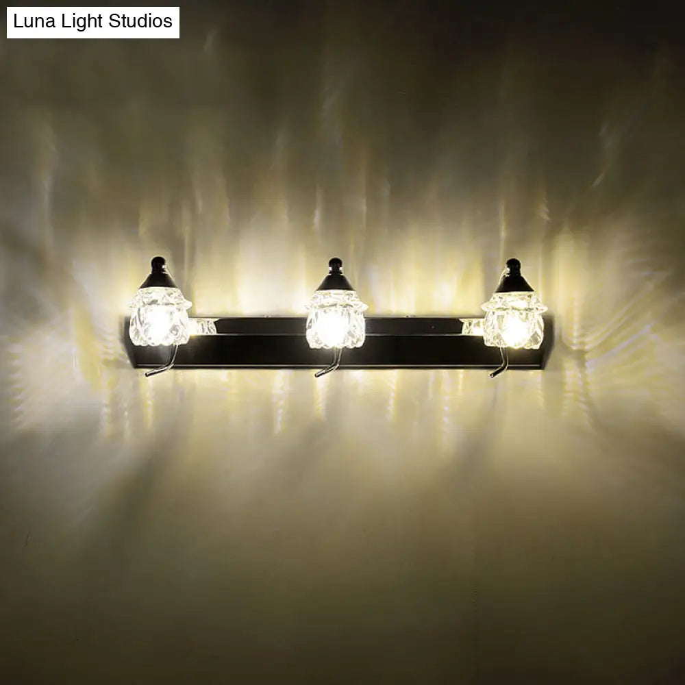 Modern Mushroom Vanity Mirror Light - Clear Crystal 3-Light Bathroom Wall Lamp In Silver With Curved