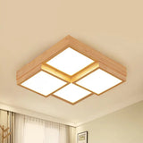 Modern Natural Wood Led Ceiling Lamp - Square Flush Shape With 4/6/9-Light Options In