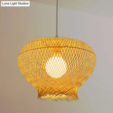 Modern Nest Pendant Ceiling Light - Bamboo 1-Light Dining Room Hanging Fixture In Beige