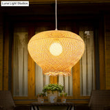 Modern Nest Pendant Ceiling Light - Bamboo 1-Light Dining Room Hanging Fixture In Beige