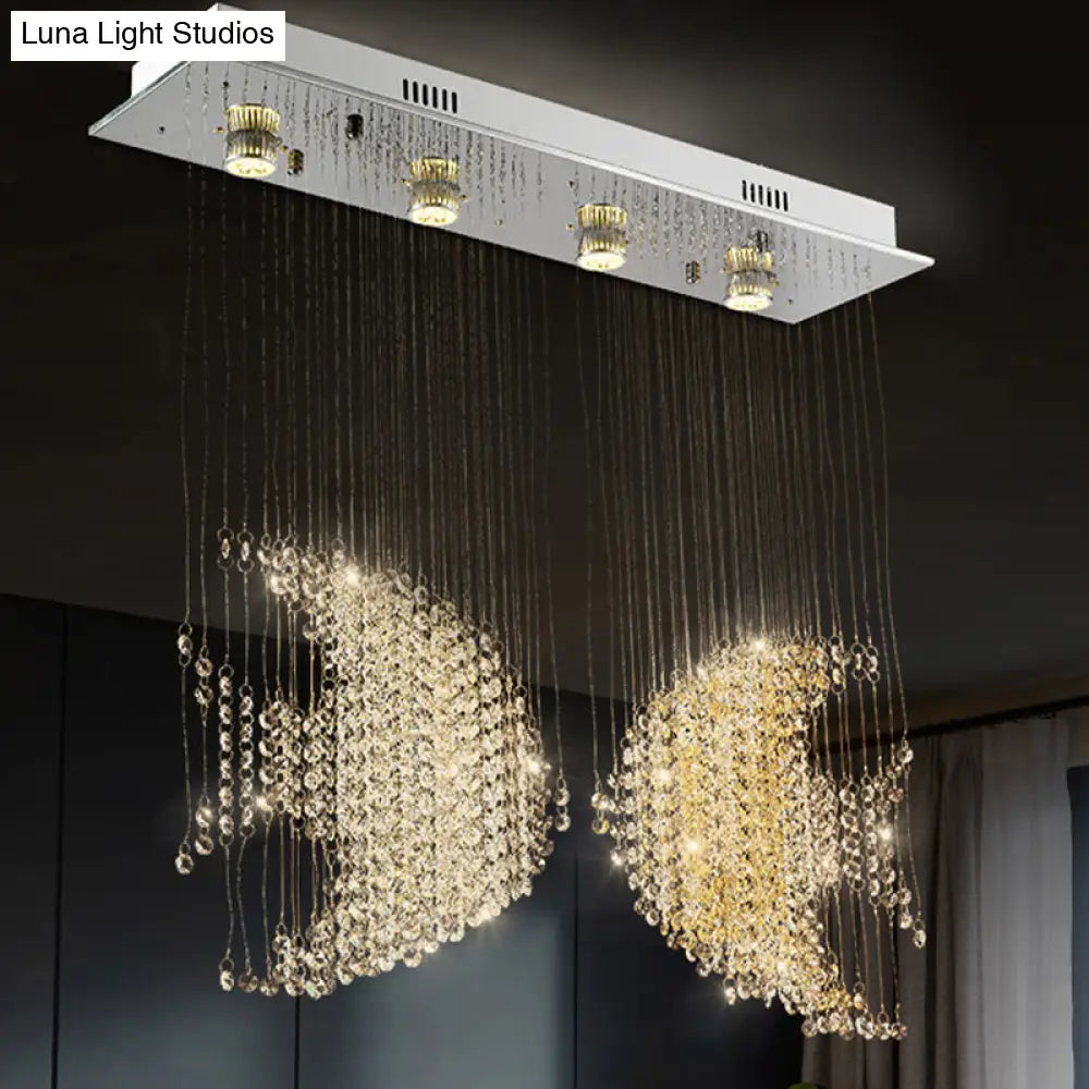 Modern Nickel Fish Flush Light With Crystal Accents - 4 Heads 3W/5W Close To Ceiling Lighting For