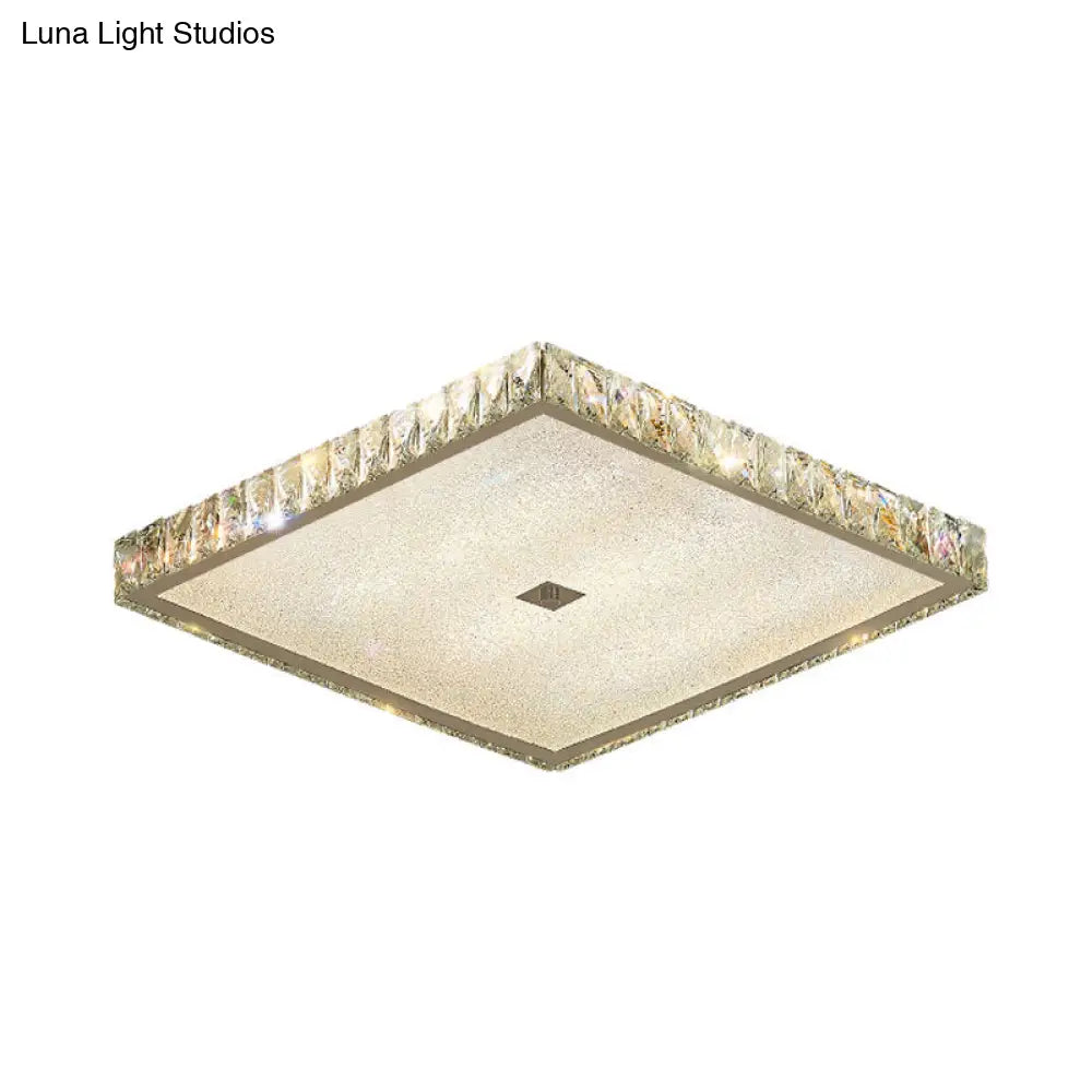 Modern Nickel Flush Mounted Led Lamp With Squared Crystal Facets For Bedroom Lighting