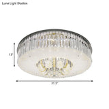 Modern Nickel Led Flush Mount Lamp With Clear Crystal Prisms Drum Design - Stylish Ceiling Lighting