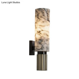Modern Nickel Wall Sconce With Cylinder Metal Design And Marble Shade