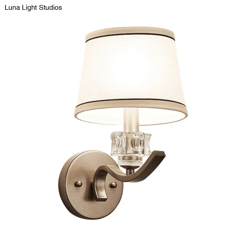Modern Nickle Finish Wall Sconce Light With Conic Fabric Shade - Ideal For Hallway