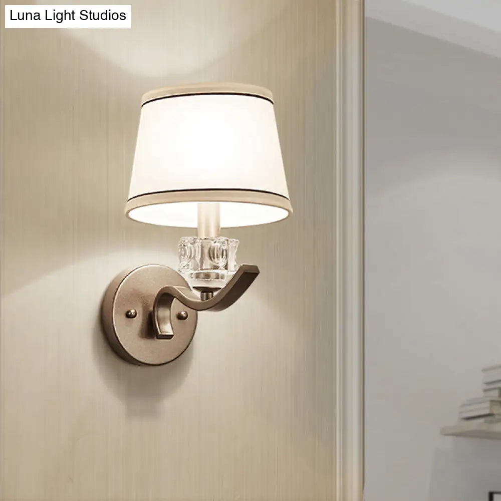 Modern Nickle Finish Wall Sconce Light With Conic Fabric Shade - Ideal For Hallway