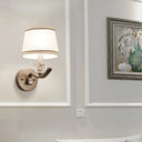 Modern Nickle Finish Wall Sconce Light With Conic Fabric Shade - Ideal For Hallway Nickel