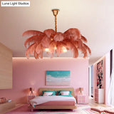 Modern Nordic 5-Light Ostrich Feather Ceiling Chandelier For Bedroom
