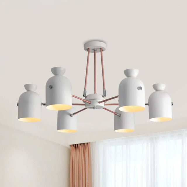 Modern Nordic 6-Head Chandelier Lamp with Half-Capsule Design and Metallic Finish in White White