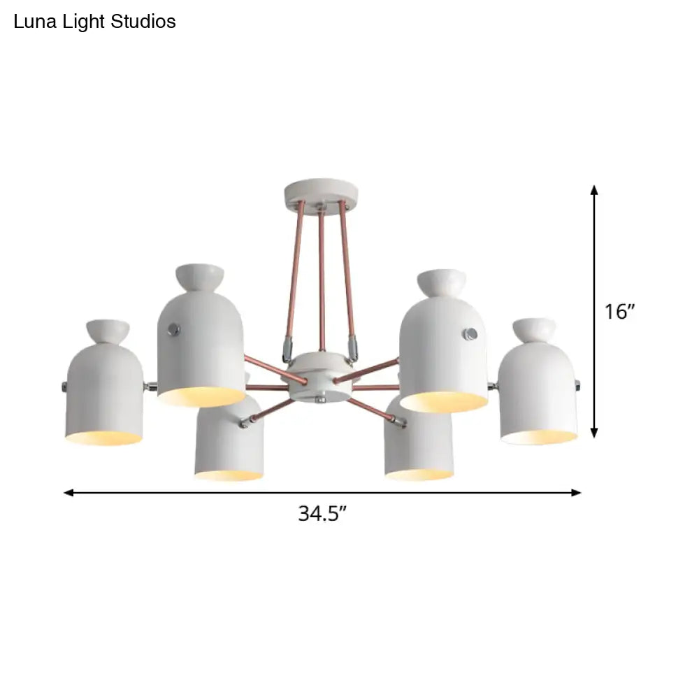 Modern Nordic 6-Head Chandelier Lamp with Half-Capsule Design and Metallic Finish in White White