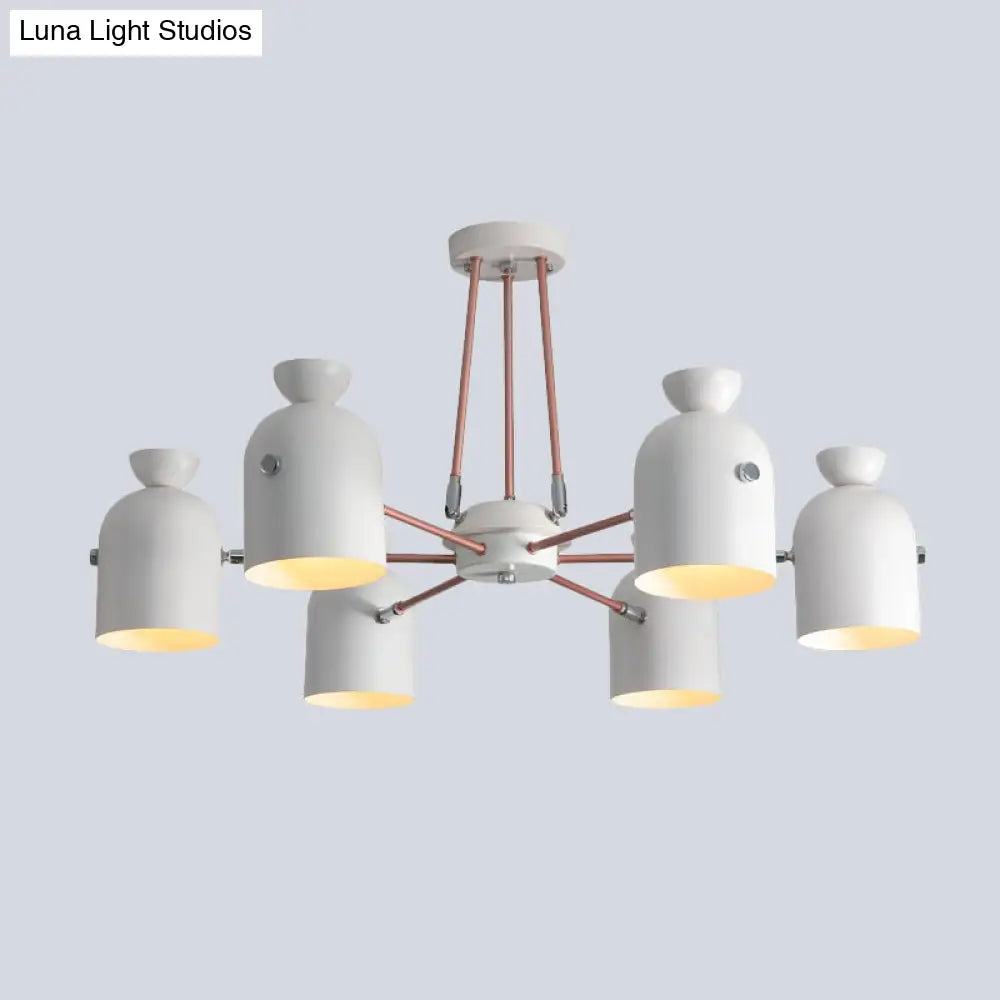 Modern Nordic 6-Head Chandelier Lamp with Half-Capsule Design and Metallic Finish in White White