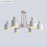 Modern Nordic 6-Head Chandelier Lamp with Half-Capsule Design and Metallic Finish in White White