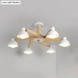 Modern Nordic Chandelier - Rotatable Wood Ceiling Light With 6 Lights In White For Living Room