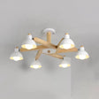Modern Nordic Chandelier - Rotatable Wood Ceiling Light With 6 Lights In White For Living Room /