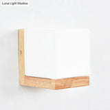 Modern Nordic Cube Led Wall Sconce - Solid Wood Ideal For Bedroom