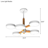 Modern Nordic Hanging Light: Acrylic & Wood Round Chandelier For Living Room