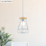 Modern Nordic Pendant Light - Metal Cage Shade 1 Head Ceiling Fixture In Black/Blue