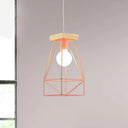Modern Nordic Pendant Light - Metal Cage Shade 1 Head Ceiling Fixture In Black/Blue Pink