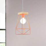 Modern Nordic Pendant Light - Metal Cage Shade 1 Head Ceiling Fixture In Black/Blue Pink