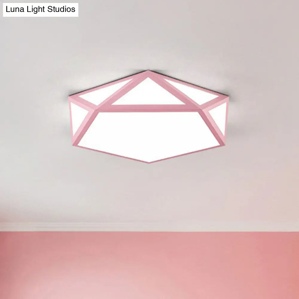 Modern Nordic Pentagon Led Flush Mount Light Fixture For Bedrooms Pink / White