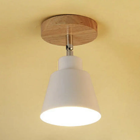 Modern Nordic Semi-Flush Mount - Sleek 1 Light Ceiling Fixture In Black/White Metal & Wood White