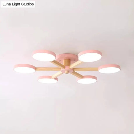 Modern Nordic Snowflake Ceiling Lamp - Semi Flush Mount 6-Head Metal Light For Dining Room Pink /