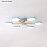 Modern Nordic Snowflake Ceiling Lamp - Semi Flush Mount 6-Head Metal Light For Dining Room Blue /