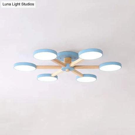Modern Nordic Snowflake Ceiling Lamp - Semi Flush Mount 6-Head Metal Light For Dining Room Blue /