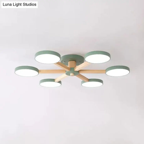 Modern Nordic Snowflake Ceiling Lamp - Semi Flush Mount 6-Head Metal Light For Dining Room Green /