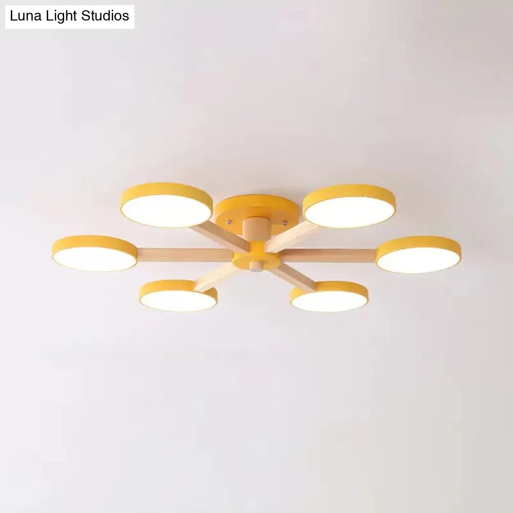 Modern Nordic Snowflake Ceiling Lamp - Semi Flush Mount 6-Head Metal Light For Dining Room Yellow /