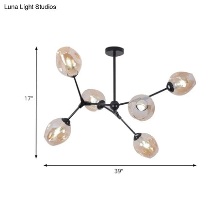 Modern Nordic Style Black Branch Chandelier With Adjustable Arm - 6/8/9 Lights Amber/Blue/Clear