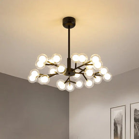 Modern Nordic Style Black Branching Chandelier Pendant Light - Metal Hanging With Clear Glass Ball