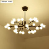 Modern Nordic Style Black Branching Chandelier Pendant Light - Metal Hanging With Clear Glass Ball