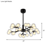 Modern Nordic Style Black Branching Chandelier Pendant Light - Metal Hanging With Clear Glass Ball