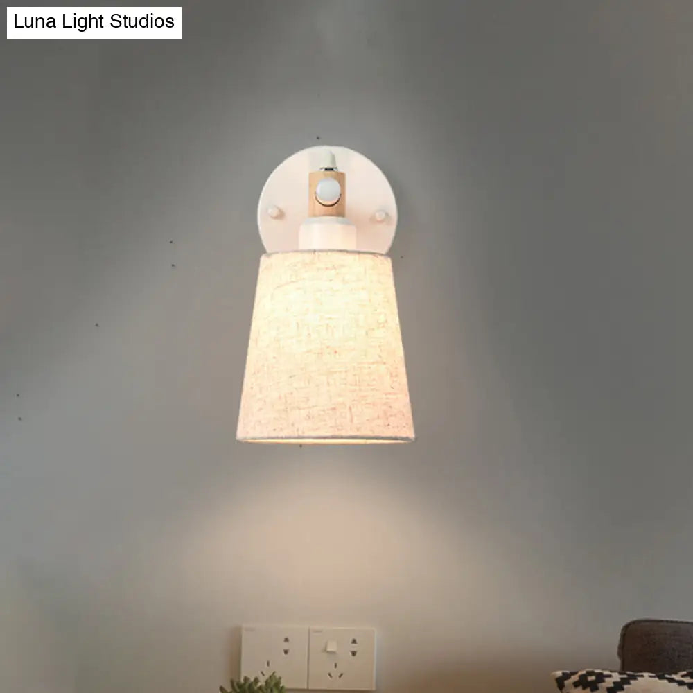 Modern Nordic Wall Lamp With Horn Shade And Wood Joint In Black/White - 1-Light Sconce