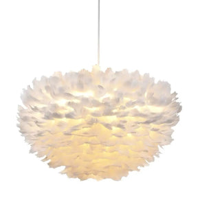 Modern Nordic White Feather Globe Pendant Light For Bedroom Ceiling / 12