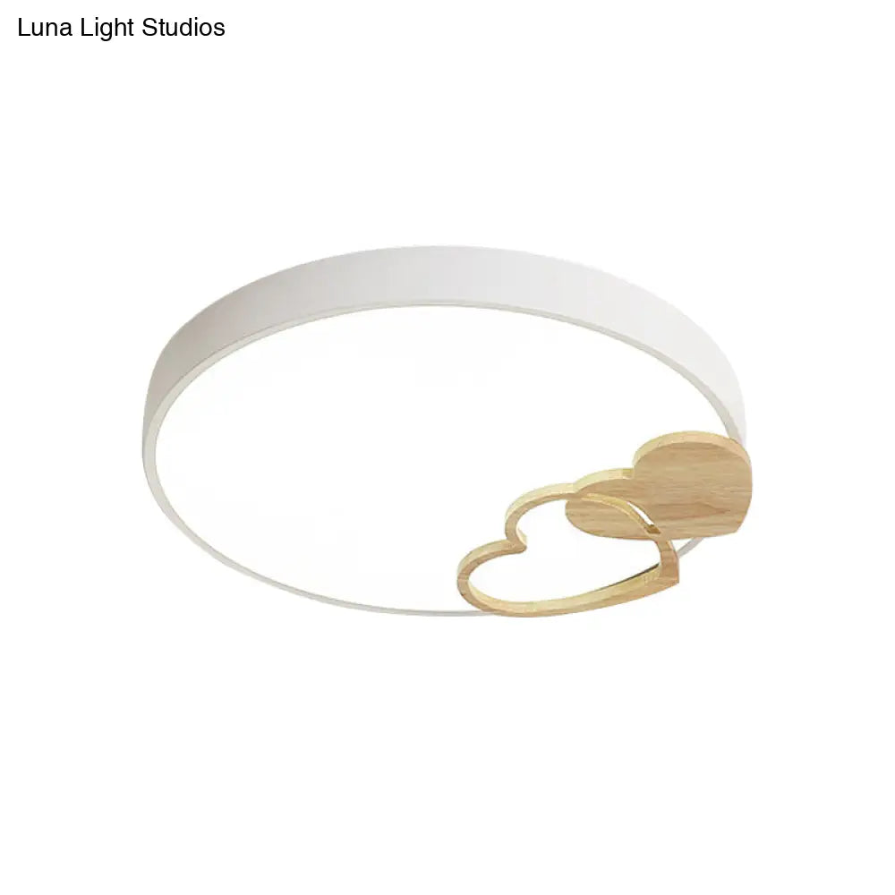Modern Nordic Wood Heart Pattern Acrylic Flush Mount Ceiling Light In Green/White/Grey