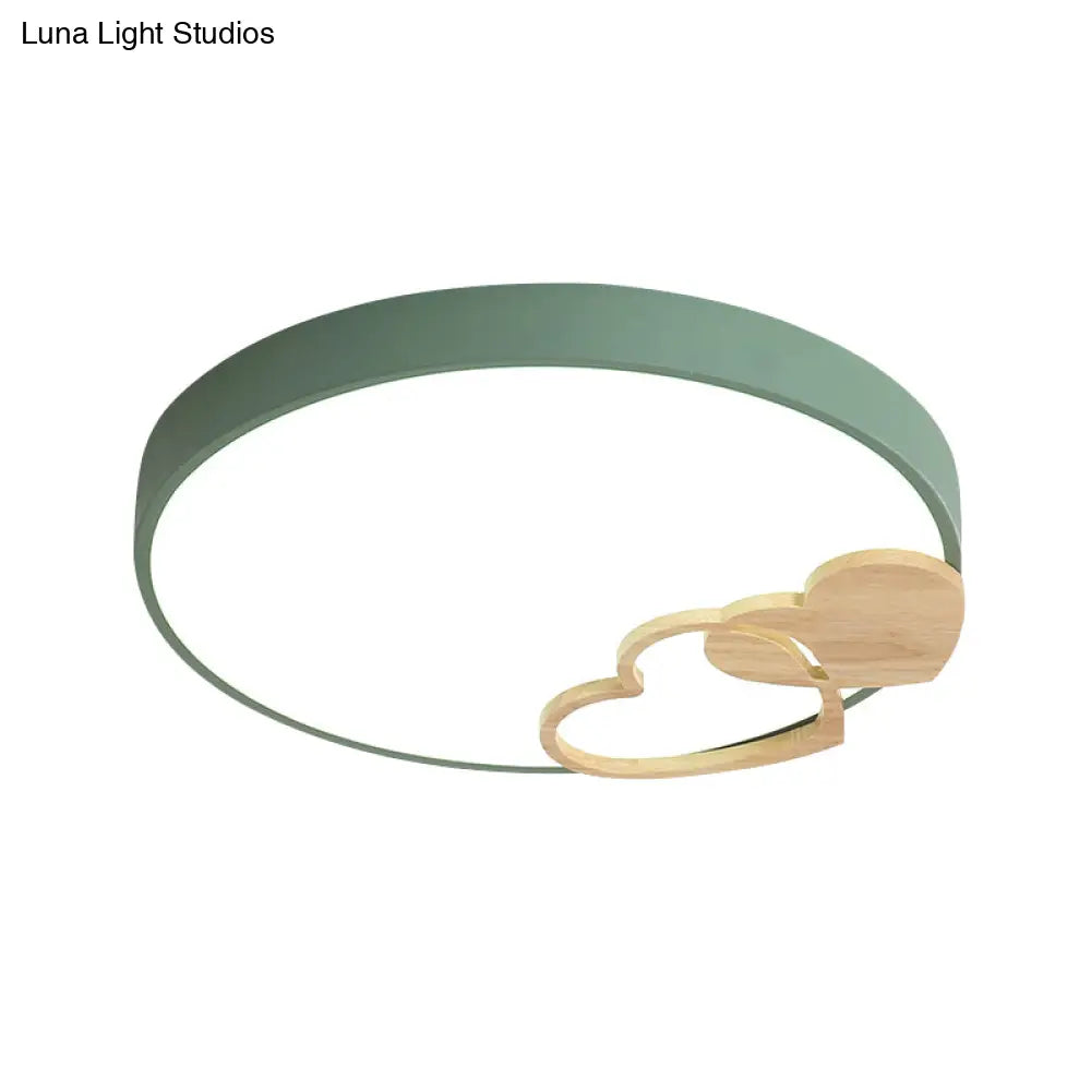 Modern Nordic Wood Heart Pattern Acrylic Flush Mount Ceiling Light In Green/White/Grey